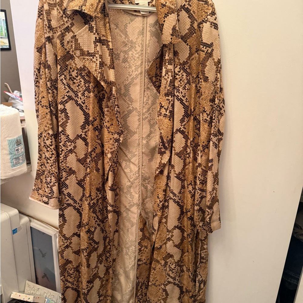 Snakeskin Patterned Belted Trench Coat